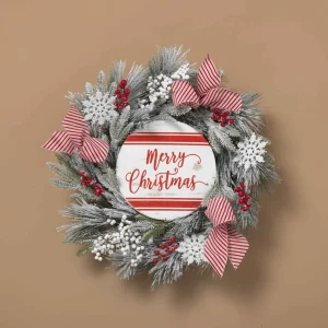 Gerson International 24 In Flocked Merry Christmas Wreath With Snowflakes