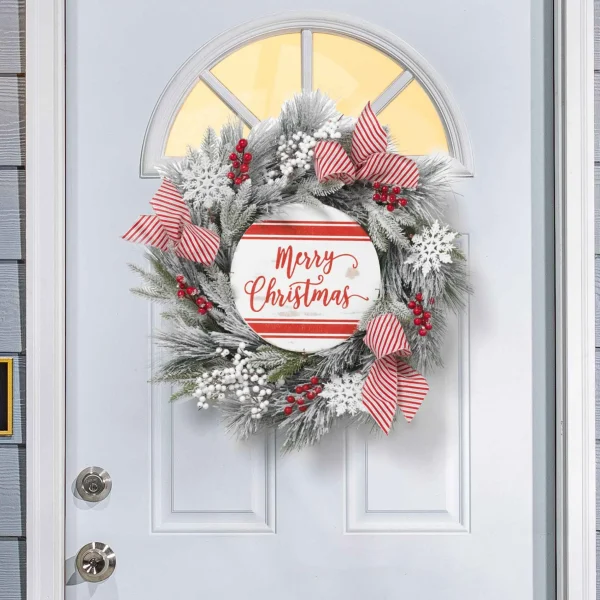 Gerson International 24 In Flocked Merry Christmas Wreath With Snowflakes