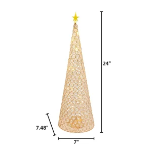 Gerson International 23.8-In H Battery- Operated Lighted Jeweled Cone Tree, Gold