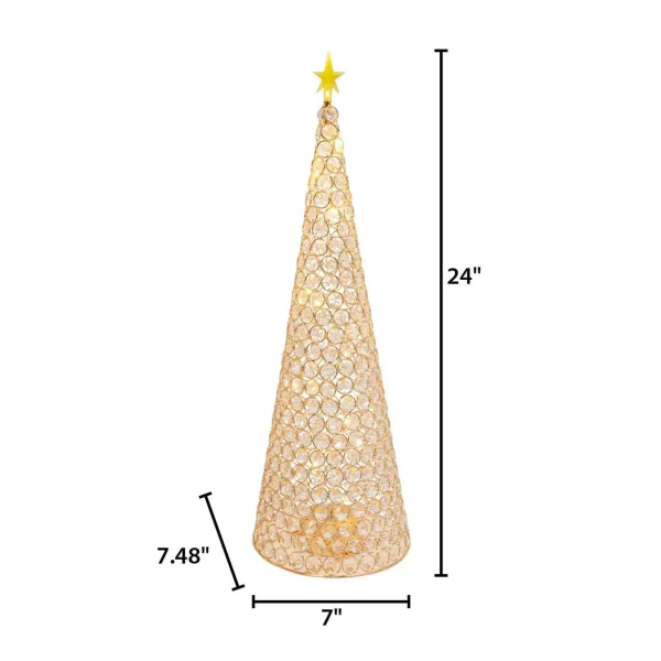 Gerson International 23.8-In H Battery- Operated Lighted Jeweled Cone Tree, Gold
