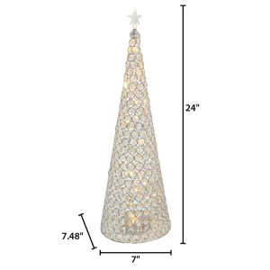 Gerson International 23.8-In H Battery- Operated Lighted Jeweled Cone Tree, Silver