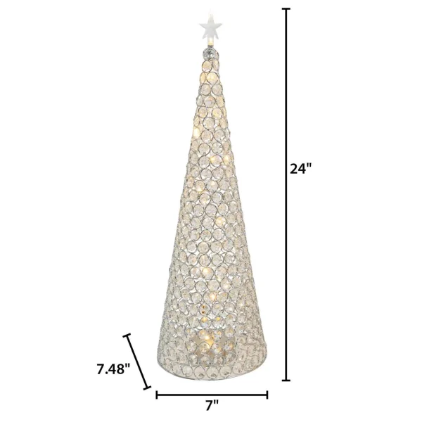 Gerson International 23.8-In H Battery- Operated Lighted Jeweled Cone Tree, Silver