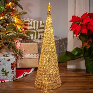 Gerson International 23.8-In H Battery- Operated Lighted Jeweled Cone Tree, Gold