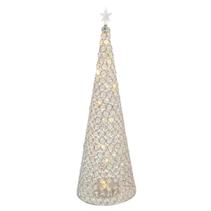 Gerson International 23.8-In H Battery- Operated Lighted Jeweled Cone Tree, Silver