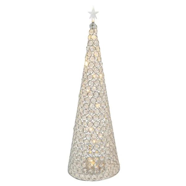 Gerson International 23.8-In H Battery- Operated Lighted Jeweled Cone Tree, Silver