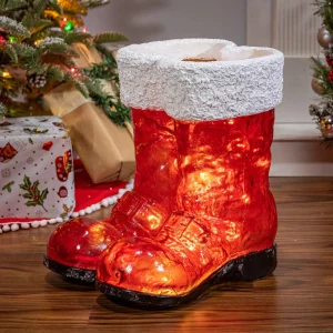 Gerson International 16.3-In H Battery- Operated Lighted Resin Holiday Santa Boots With 10 Led Lights