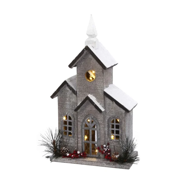 Gerson International 16-In H Battery- Operated Lighted Wood House With Pine And Berry Accent
