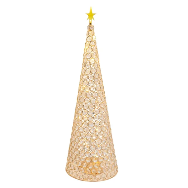 Gerson International 23.8-In H Battery- Operated Lighted Jeweled Cone Tree, Gold
