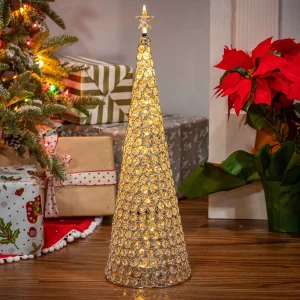 Gerson International 23.8-In H Battery- Operated Lighted Jeweled Cone Tree, Silver