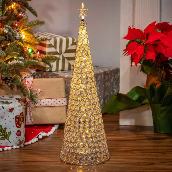 Gerson International 23.8-In H Battery- Operated Lighted Jeweled Cone Tree, Silver