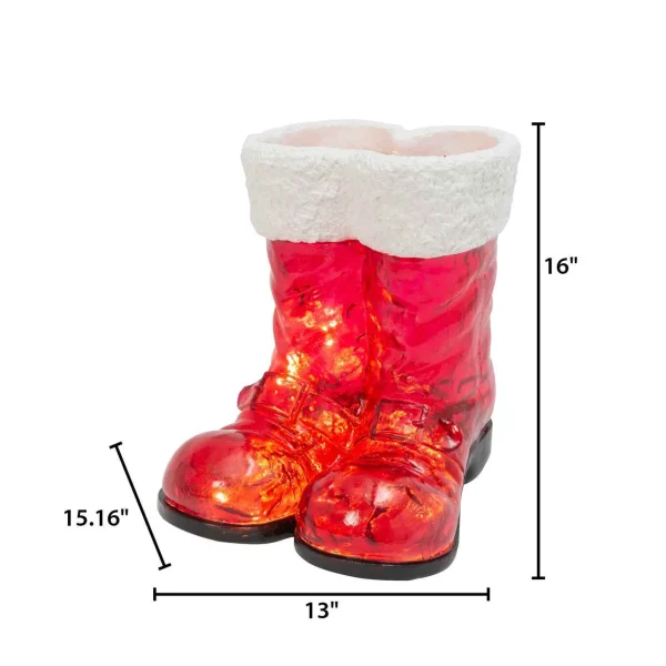 Gerson International 16.3-In H Battery- Operated Lighted Resin Holiday Santa Boots With 10 Led Lights