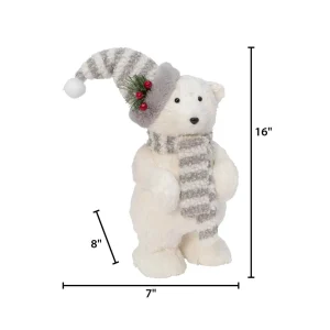 Gerson International 16-In H Polar Bear Figurine With Hat & Scarf