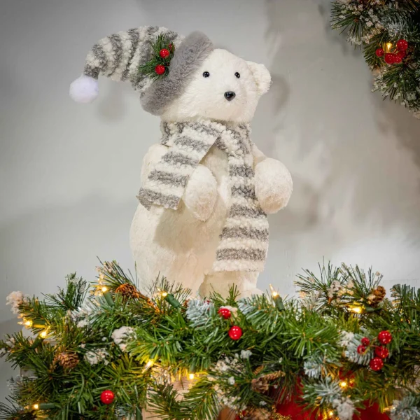 Gerson International 16-In H Polar Bear Figurine With Hat & Scarf