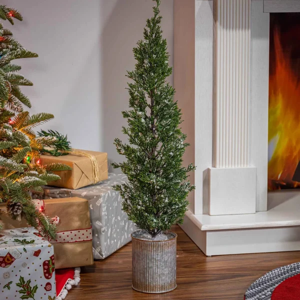 Gerson International 35-In H Snowy Pine Tree In Tin Pot