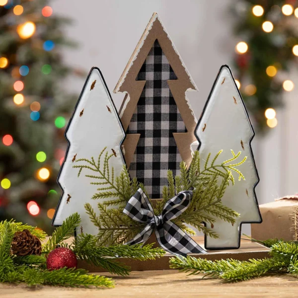 Gerson International 12-In H Wood Holiday Trees With Pine & Bow Accent
