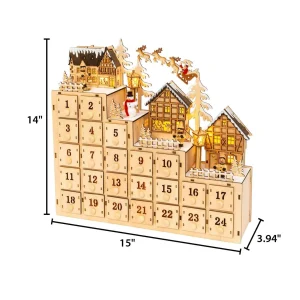 Gerson International 14.9-In L Battery- Operated Lighted Wood Village Scene Advent Calendar