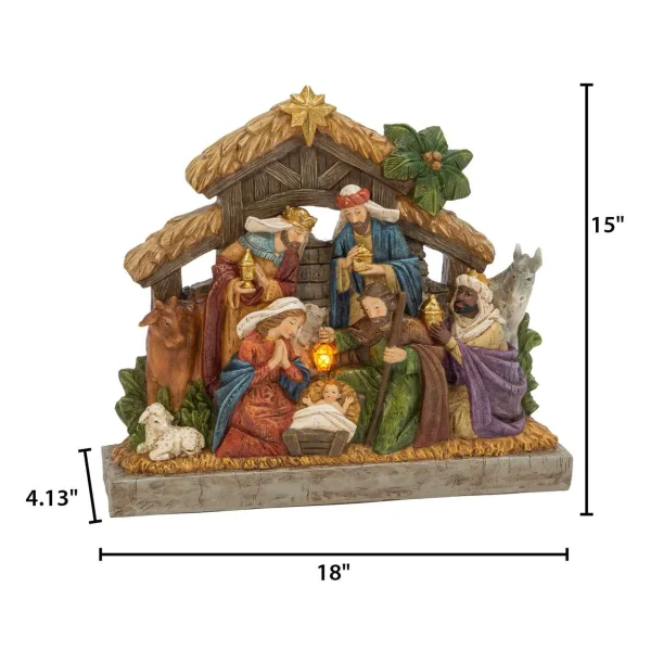 Gerson International 17.7-In L Battery- Operated Lighted Resin Nativity Stable With Figurines