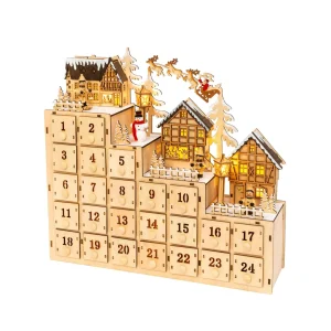 Gerson International 14.9-In L Battery- Operated Lighted Wood Village Scene Advent Calendar