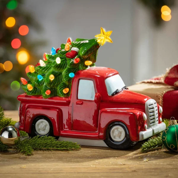 Gerson International 9.6-In L Battery- Operated Lighted Dolomite Holiday Truck With Tree