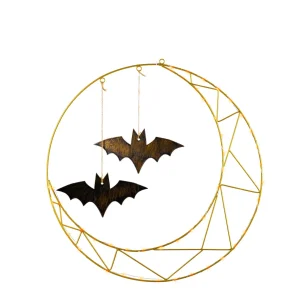 Gerson International 24 In Lighted Champagne Metal Halloween Wreath With Bats Decor