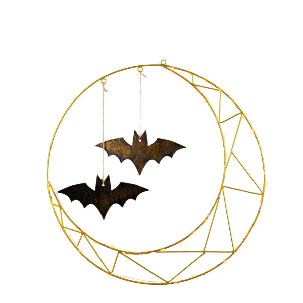 Gerson International 24 In Lighted Champagne Metal Halloween Wreath With Bats Decor
