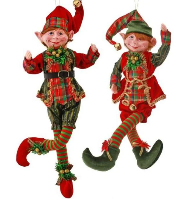 Regency International 17In Metallic Plaid Bendable Elf Ornament, Assorted Styles