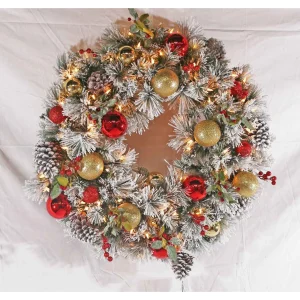 Puleo International 30In Pre-Lit Flocked Fairfield Wreath In Clear #114-Fgf1-30Wc1