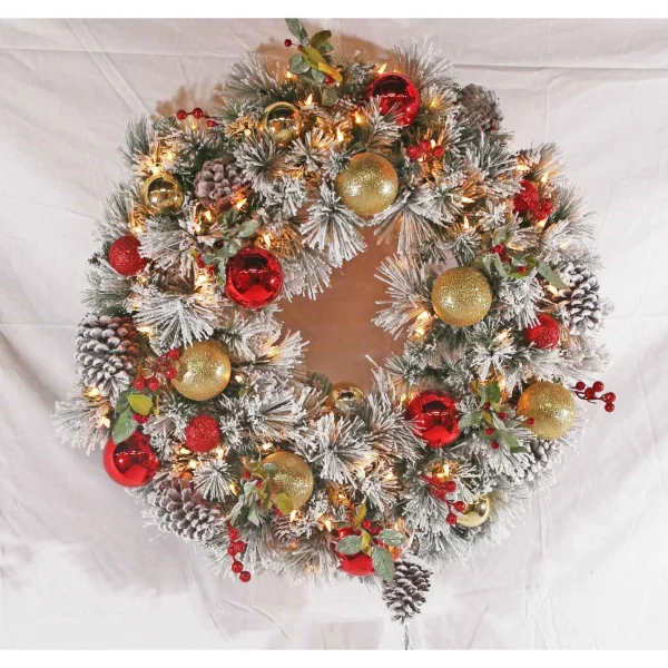 Puleo International 30In Pre-Lit Flocked Fairfield Wreath In Clear #114-Fgf1-30Wc1