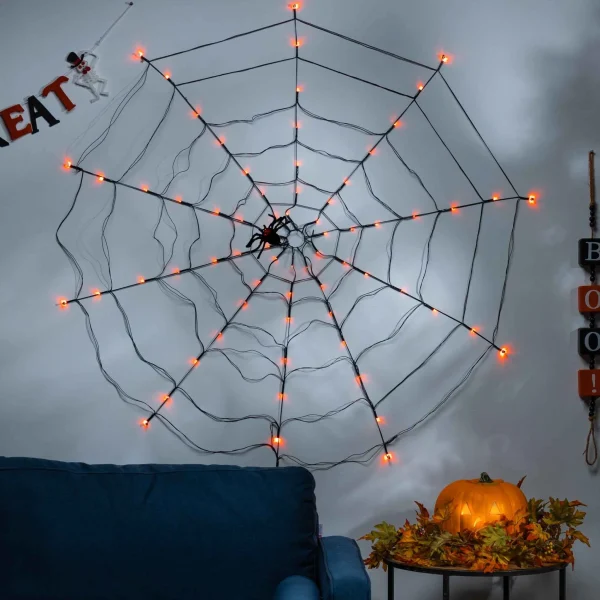Gerson International 48 In Spooky Lighted Spider Web With Orange Micro Led Lights