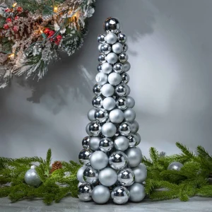 Gerson International 18 In Tall Silver Christmas Holiday Ornament Cone Tree Decor