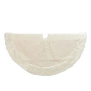 Gerson International 48 In White Cable Knit Christmas Tree Skirt, Faux Fur Trim