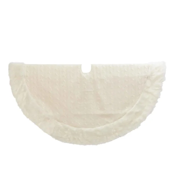Gerson International 48 In White Cable Knit Christmas Tree Skirt, Faux Fur Trim