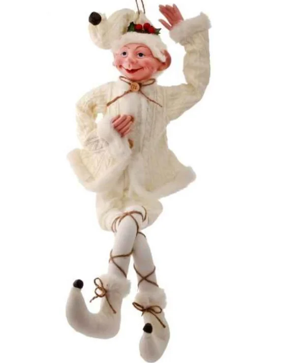 Regency International 30In White Cable Knit Sweater Bendable Elf Ornament