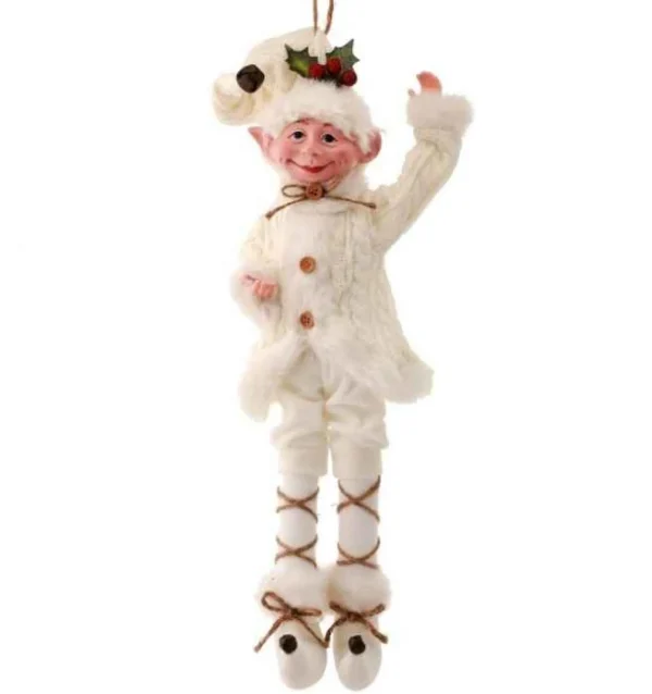 Regency International 17In White Cable Knit Sweater Bendable Elf Ornament