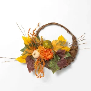 Gerson International 20-Inch Diameter Cornucopia Wreath With Pumplins And Berries