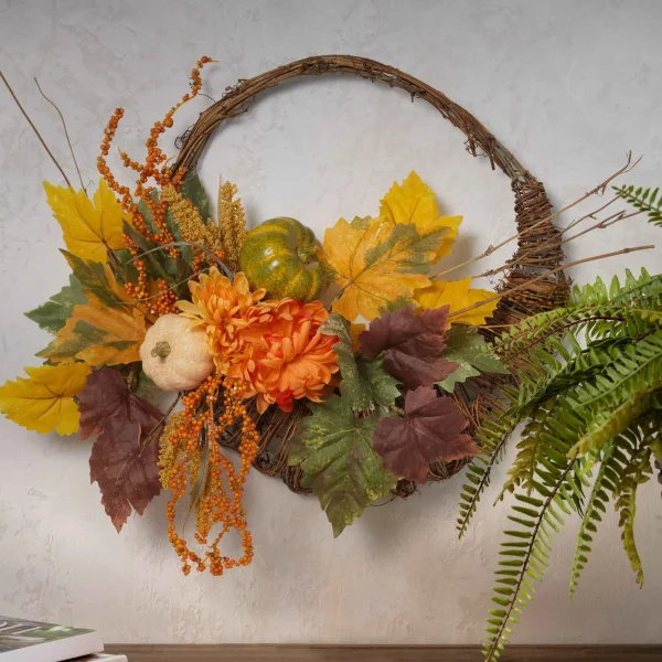 Gerson International 20-Inch Diameter Cornucopia Wreath With Pumplins And Berries