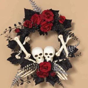Gerson International 24-Inch Diameter Halloween Skeleton And Roses Wreath
