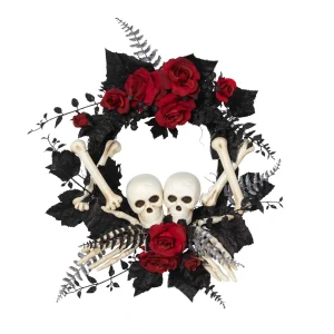 Gerson International 24-Inch Diameter Halloween Skeleton And Roses Wreath
