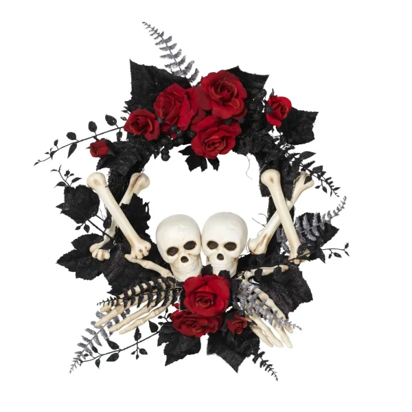 Gerson International 24-Inch Diameter Halloween Skeleton And Roses Wreath