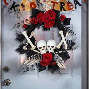 Gerson International 24-Inch Diameter Halloween Skeleton And Roses Wreath
