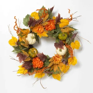 Gerson International 26-Inch Diameter Harvest Wreath With Pumpkin And Berry Accents
