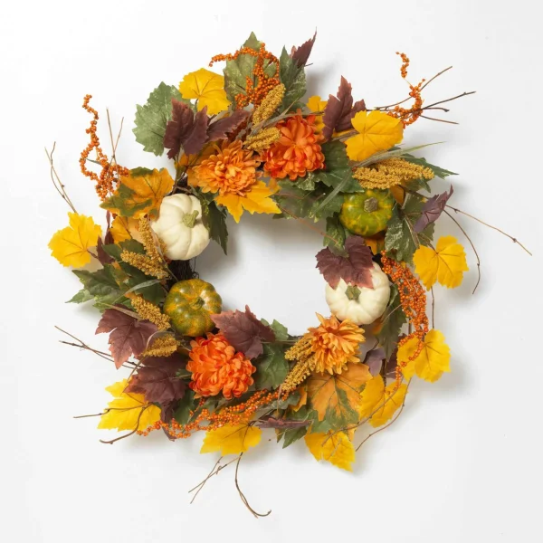 Gerson International 26-Inch Diameter Harvest Wreath With Pumpkin And Berry Accents