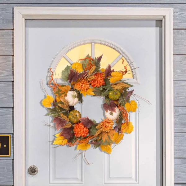 Gerson International 26-Inch Diameter Harvest Wreath With Pumpkin And Berry Accents