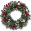 Gerson International 24 Inch Flocked Holiday Wreath With Red Berries And Ornaments