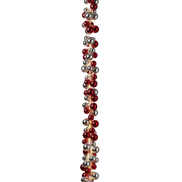 Gerson International 58.5-Inch Long Electric Red And Silver Lighted Ornament Strung Garland