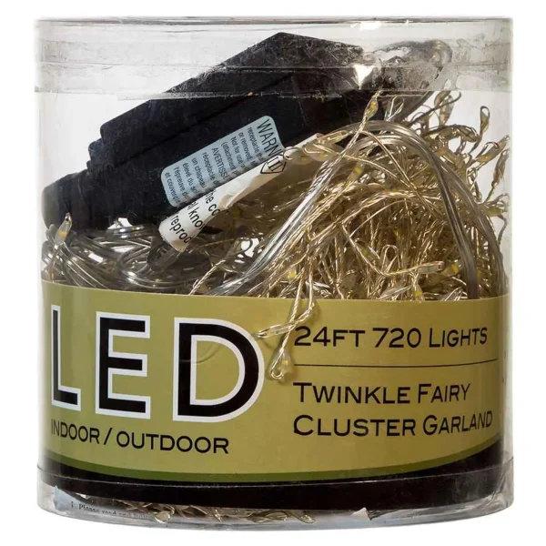 Kurt Adler 24-Foot 720-Light Warm White Twinkle Led Fairy Cluster Garland