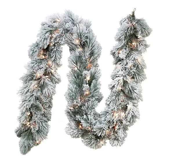 Kurt Adler 9-Foot Pre-Lit Clear Incandescent Flocked Garland