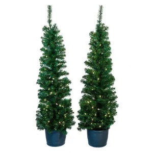 Kurt Adler 5-Foot Pre-Lit Potted Tree Set (Set Of 2 Trees)