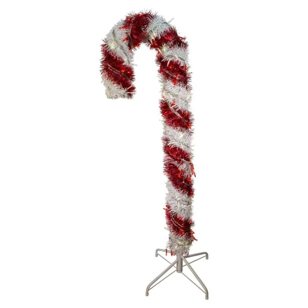 Kurt Adler 4-Foot Pre-Lit Red And White Led Tinsel Candy Cane