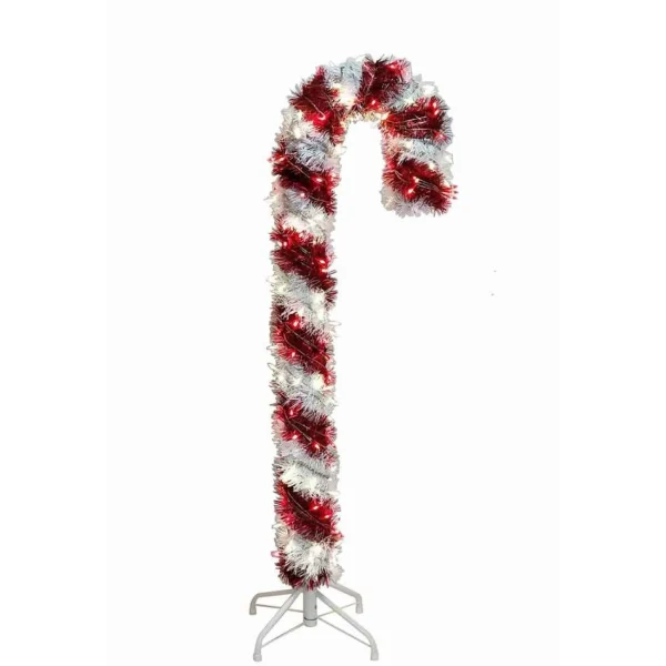 Kurt Adler 4-Foot Pre-Lit Red And White Led Tinsel Candy Cane